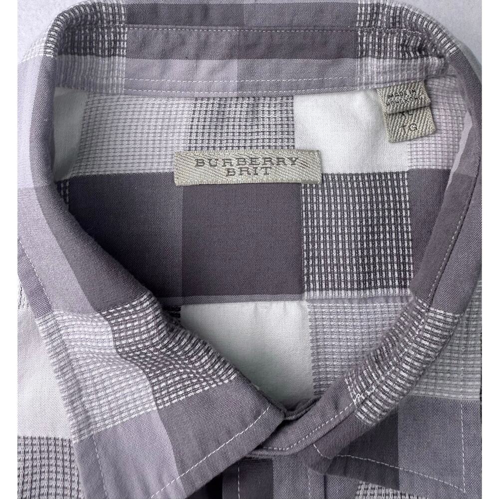 Burberry Brit Gray White Plaid Check Button Down Shirt Mens XL Equestrian Knight - Picture 4 of 14